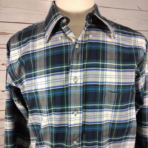 LL Bean Mens Button Down L/S Green Plaid Shirt USA